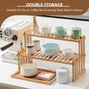 Kathfly 18.5" 2-tier Matcha Station Shelf Stand with 13" Bamboo Matcha Tea Serving Tray Coffee Station Organizer Coffee Bar Storage Rack Mug Holder Countertop for Desktop Flower Pot Cup(Bamboo Color)