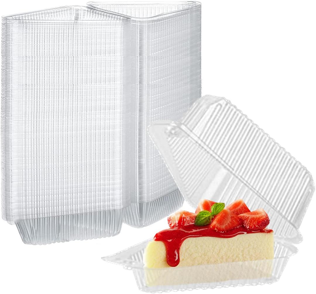 200 Pcs Transparent Cake Slice Containers Plastic Containers with Lids 5 Clear Medium Hinged Lid Cheesecake Pie Container Disposable to Go Box Food Containers for Take Out Packaging