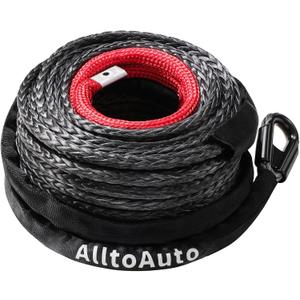 Synthetic Winch Rope 3/8" x 85' Dyneema Cable with Protective Sleeve, 27,500 LBs Breaking Strength for Truck 4WD Off-Road Vehicle (Black&Red)