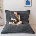 MAXYOYO Giant Bean Bag Chair with Pillow, 3 in 1 Convertible Bean Bag Chair for Adults with Washable Cover, Removable Floor Cushion Stuffed Floor Lounger for Living Room Bedroom, Dark Grey, Full