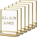 Boxalls Acrylic Sign Holders Letter Size Gold, 6 Pack 8.5x11 in Table Number Wedding Picture Holder, Vertical Photo Stand Double Sided, Menu Recipe Restaurant Reserved Display Bulk Frames