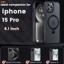 Magnetic Case for iPhone 15 Pro, with Invisible Ring Stand, Military Drop Protection, Shockproof Anti-Fingerprint Matte Protective Cover for iPhone 15 Pro, Black
