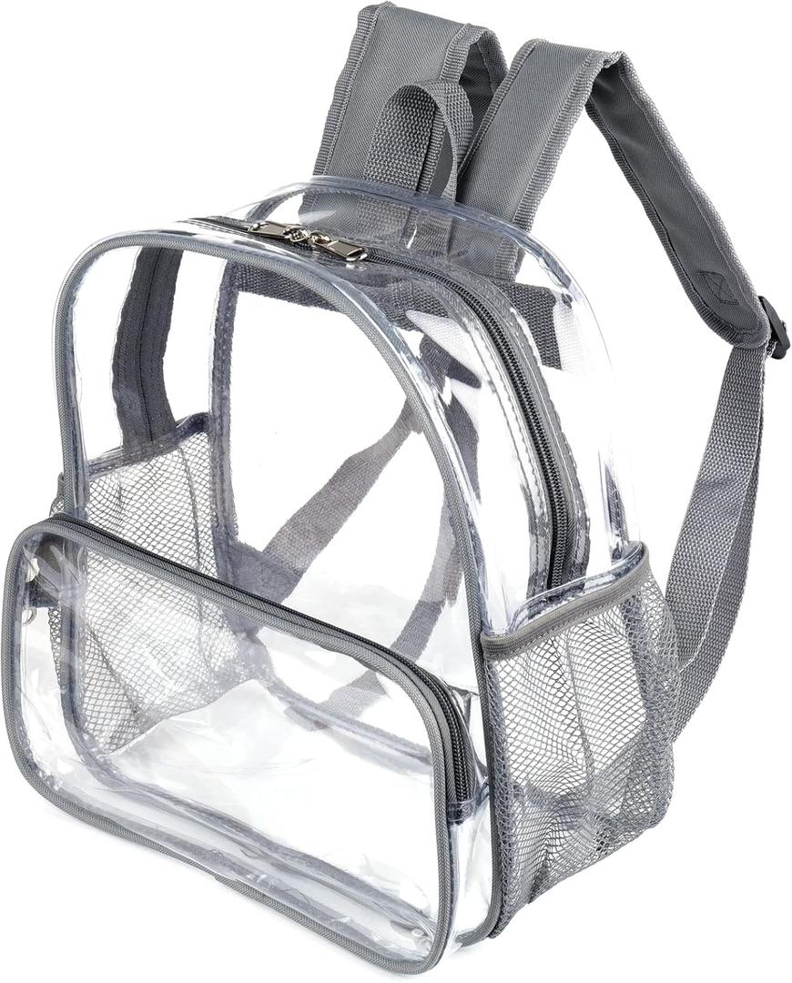 Clear Backpack for Stadium Events 12x6x12 Clear Bag Stadium Backpack Mini Small for Sporting Events Festival Concerts - Gray (Grey)