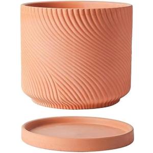 7" Unglazed Terracotta Planter with Drainage Hole & Saucer, Modern Minimalist Plant Pot for Home & Garden