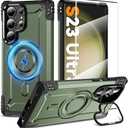 For Samsung Galaxy S23 Ultra Magnetic Case [Built-in Camera Ring Kickstand] [Screen Protector] [Compatible with MagSafe] [Wireless Charging] [Military-Grade Protection] Heavy Duty Rugged Case, Green