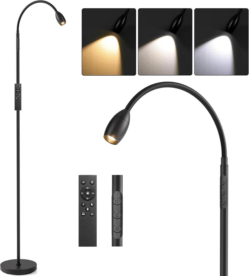 Reading Floor Lamp, 72" Tall LED Lamp with Flexible Gooseneck, Dimmable Zoomable Spotlight, Adjustable Color Beam Standing Lamp, Touch & Remote Control, Task Craft Bedroom Living Room, Matte Black Reading Floor Lamp, 72" Tall LED Lamp with Flexible Gooseneck, Dimmable Zoomable Spotlight, Adjustable Color Beam Standing Lamp, Touch & Remote Control, Task Craft Bedroom Living Room, Matte Black