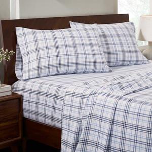 Superior Plaid Flannel Cotton Farmhouse Sheet Set - Queen - Blue