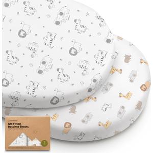 2-Pack Baby Bassinet Sheets Girl, Boy - 33x17 Viscose Derived from Bamboo Bedside Mattress Fitted Bassinet Sheets, Compatible with Halo Bassinest Swivel Sleeper, Baby Delight, Graco (KeaSafari)