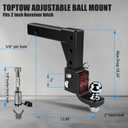 TOPTOW AdjustableTrailer Hitch Ball Mount with 2-inch Hitch Ball, 5/8 inch Hitch Lock, 10 inch Drop Max, Fits 2 inch Hitch Receiver, Matte Black
