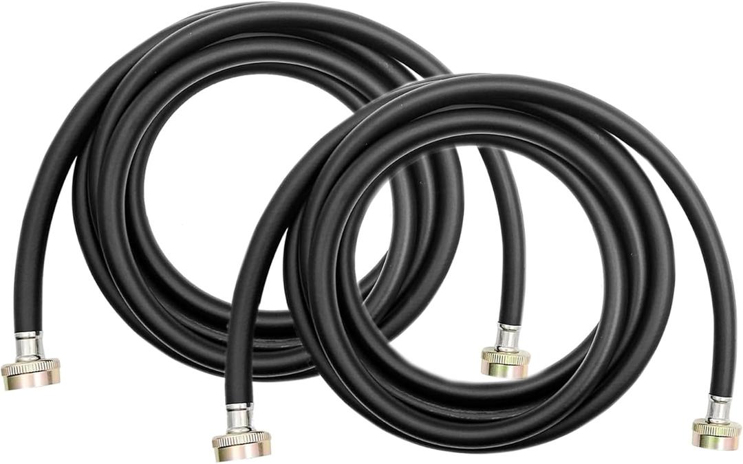 2 Pack 8 FT Rubber Washer Hoses, Black Burst Proof Washing Machine Hose, Hot and Cold Water Connection Inlet Supply Lines, 3/4" Fittings Washing Machine Fill Hose