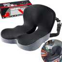 Ergonomic Seat Cushion with Adjustable Strap, Memory Foam Office Chair Seat Cushion with L-Shaped Design, Car Seat Cushion Fits for Truck Driver Semi Truck, Gaming Chair, Desk, Light&Dark Gray