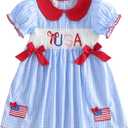 Fathers Day Baby Girl Outfit Toddler Smocked Dress I Love Daddy Embroidered Stripes Dresses Cute Summer Clothes
