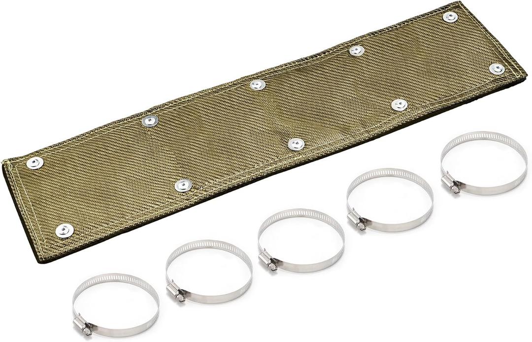 Titanium Pipe Shield with Gloves, 6" x 24" Exhaust Heat Shield, Two-Layer Material Design Heat Protection up to 1350F, Protects Heat Sensitive Components, Hoses, Lines, and Electrical Wiring