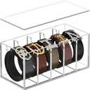FEMELI Belt Organizer, Acrylic Belt Storage for Closet with Dust Cover, Clear Belt Container Display Holder for Drawer, Clear Belt Tie Case Hanger with 5 Compartments for Women Men Home