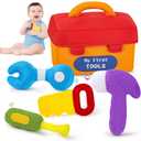 KMUYSL Baby Toys 0-6-12 Months, My First Tools Plush Toys -4 Pcs Sensory Playset Soft Toys with Squeaker Crinkle for 0-6-9-12 Months Newborn Infant, Birthday Christmas Gifts for Boys Girls