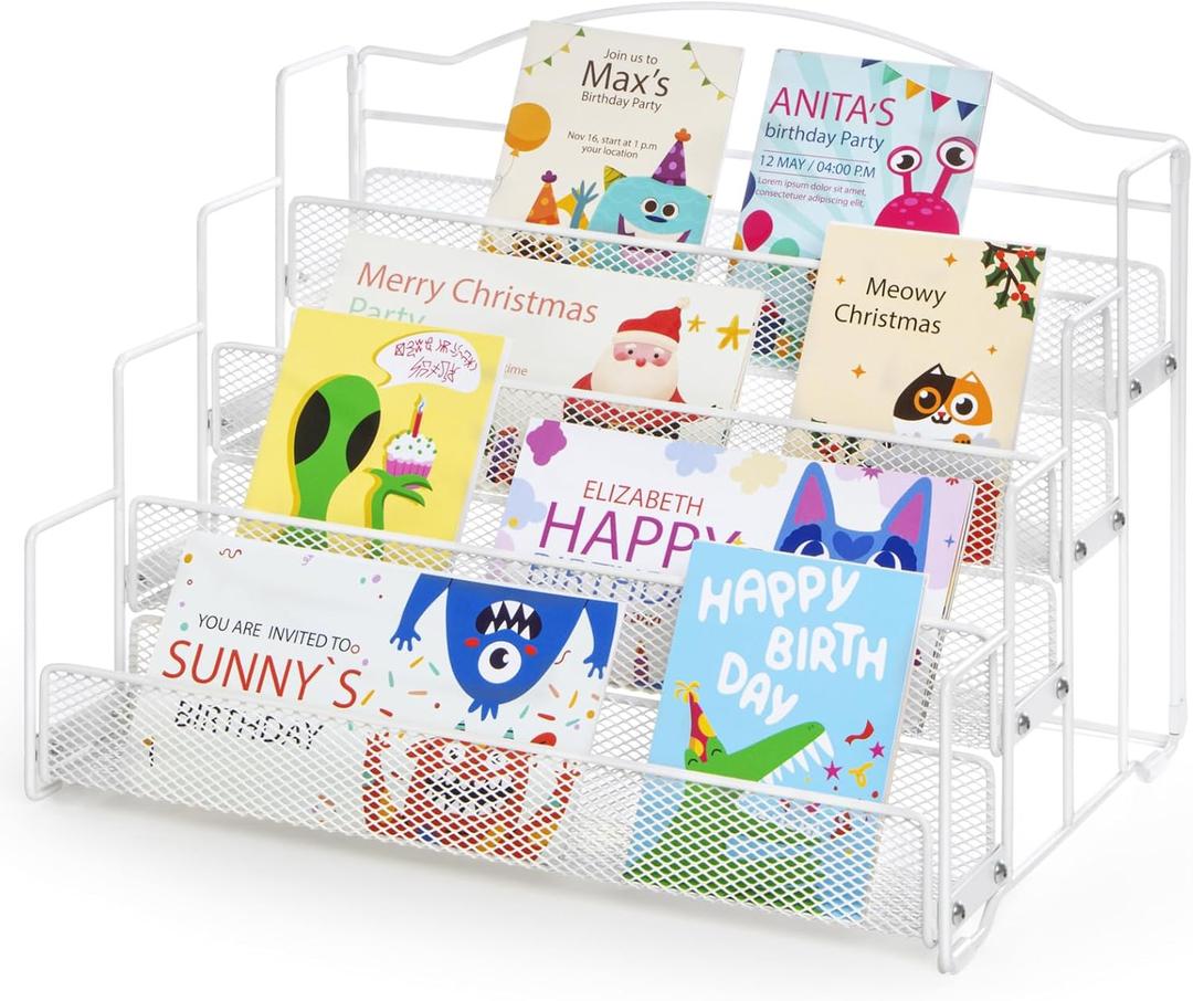 ANBOXIT Greeting Card Display Stand, Metal Rack Holder Organizer | for Retail Stores Vendors, Postcards, Stickers, White - 4 Tier