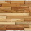 Bare Decor EZ-Wall 3D Mosaic Tile in Solid Teak Wood, Set of 10 Natural Finish Tiles  19,5"x7,5"