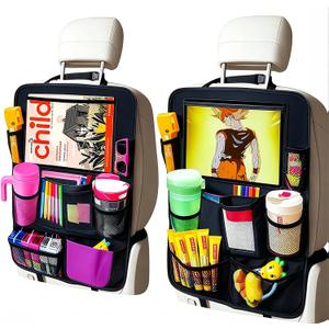 Car Organizer Kick Mats Back Seat Protector, Car Back Seat Organizer with Tablet Holder Pocket for Kids, Travel Accessories with 10 Storage Pockets, 2 Pack