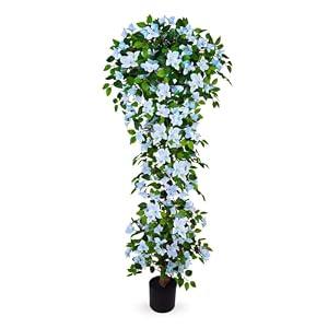 Artificial Bougainvillea Tree -6FT Faux Bougainvillea Tree with Realistic Flowers, Tall Fake Flower Tree for Indoor or Outdoor Decor, Silk Floral Plant for Living Room, Porch, Garden (Blue/ White)