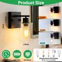 2-Pack Wall Sconces for Bathroom, Matte Black Vanity Lights, Modern Wall Light Fixture with Clear Glass Shade, Farmhouse Wall-Mount Lighting Lanterns, Wall Lamps for Mirror Living Room Bedroom Hallway
