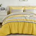 WONGS BEDDING Yellow Comforter Set Queen Size, 7 Pieces Striped Bed in a Bag Comforter and Sheet Set, Bohemian Soft Lightweight Microfiber Bedding Set for All Season (90"x90")