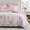 Madison Park Essentials Adele Pink Floral Full Size Comforter Set Vintage Bed in a Bag with Sheets, Reversible Ruffle Bedding, Elegant Gift for Her