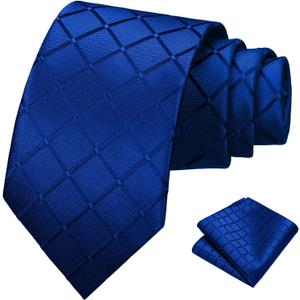 PenSee Mens Black Tie Checkered Tie Classic Necktie 3.15" (8CM) Plaid Ties For Men With Pocket Square Set (Medium, 108-royal Blue)