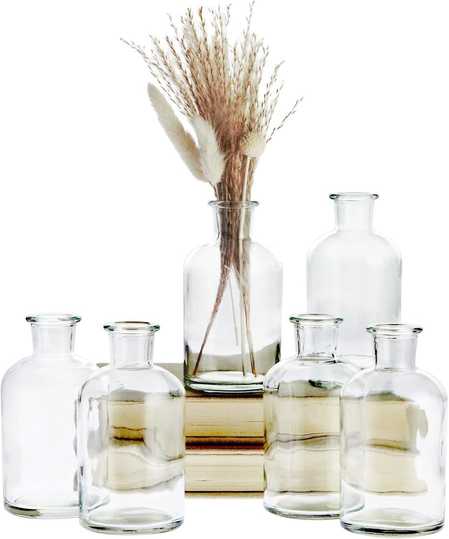 Farmlyn Creek Small Clear Vases for Centerpieces, Glass Propagation Jars for Stems, Flower Buds, Apothecary Style Home Decor (2.8x5 in), 6-Pack