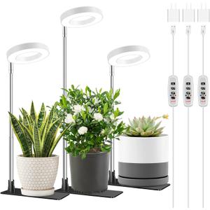 Aokrean Grow Light, Full Spectrum Plant Lights for Indoor Growing with with 3/9/12H Timer, 3 Color Modes, 10 Brightness, 6.5"-26" Height Adjustable Halo Grow Light with Base, 3 Pack(3.4in)