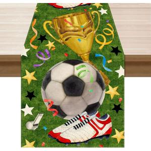 3 x XCHI Soccer Theme Grass Trophy Sneakers Table Runner Game Day Table Decoration for Soccer Party Home Kitchen Dining Holiday Decor 13x72 Inch