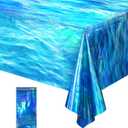 1 Pcs Iridescent Ocean Waves Tablecloths Disposable Plastic Ocean Blue Table Cloth Rectangle Table Covers for Under the Sea Beach Surf Ocean Pool Party Birthday Party Decorations, 54 x 108 Inch