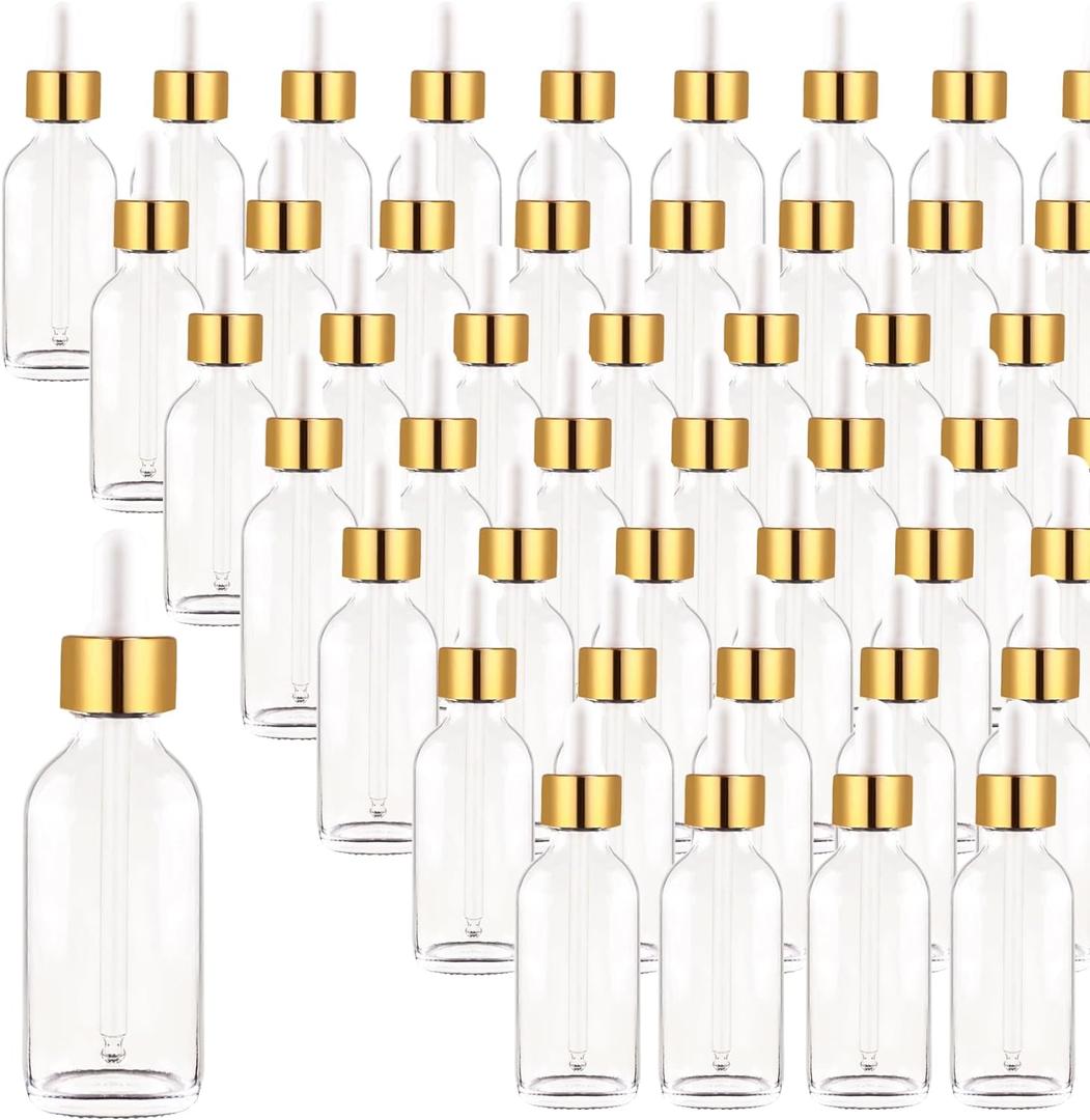 48 Pack 2oz Clear Glass Dropper Bottles, Eye Dropper Bottles with Glass Droppers for Essential Oils, Perfumes(60ml, Gold) 48 Pack 2oz Clear Glass Dropper Bottles, Eye Dropper Bottles with Glass Droppers for Essential Oils, Perfumes(60ml, Gold)