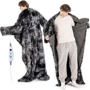 Bearhug Wearable Heated Blanket with Foot Pockets & Sleeves 50" x 70"+18" - Faux Fur & Sherpa, Heated Snuggle Blanket for Bed & Sofa, 6 Heating Levels, 4H Auto-Off, ETL Certified, Machine Washable