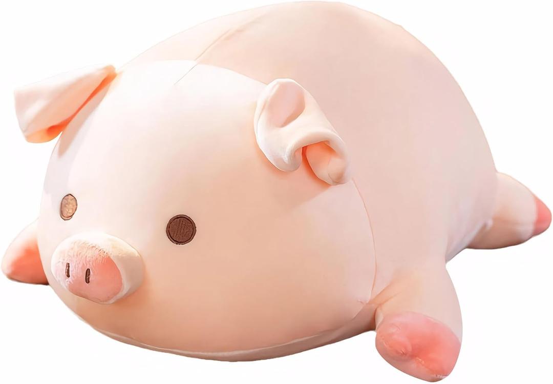 Pig Stuffed Animal Plush Pillow - 15.7'' Cute Kawaii Pink Pig Hugging Pillow, Soft Cuddle Plush Toy, Adorable Birthday Gift for Girls and Girlfriend (Round Eyes, 15.7in)