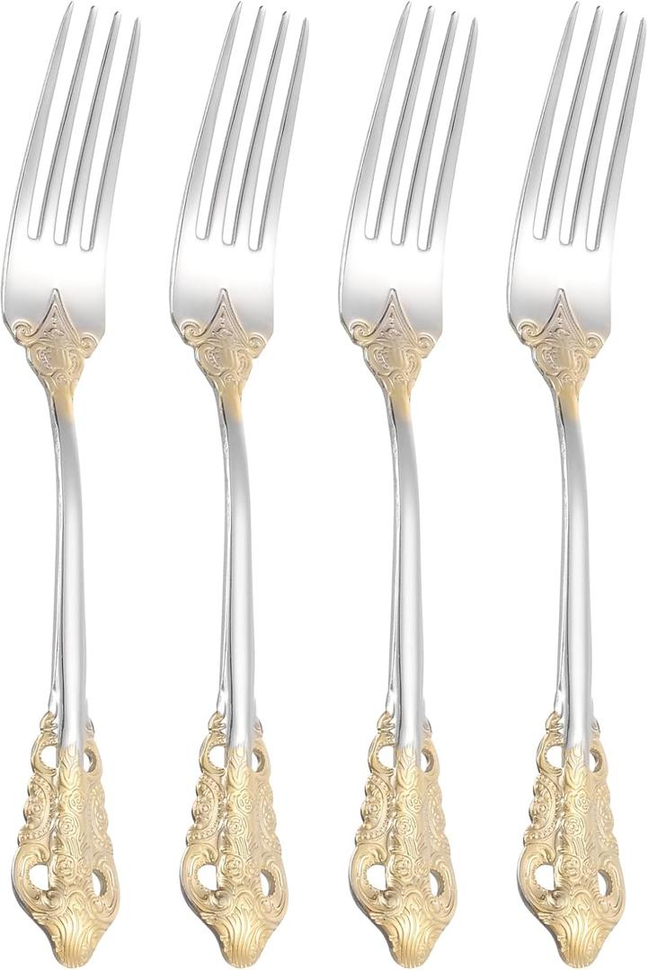 uxcell 4 Pcs Salad Forks, 6.5 Inches Stainless Steel Dessert Forks, Mirror Polished, Dishwasher Safe, Tiny Forks for Small Desserts, Cocktails, Silver/Gold