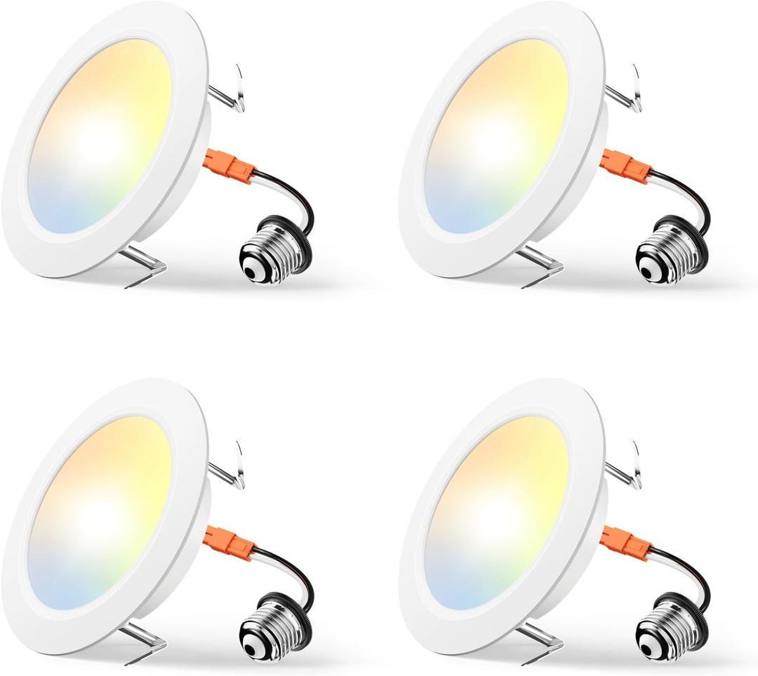 Amico Recessed Lighting 4 Inch, 4 Pack 5CCT Flat LED Can Lights, 2700K/3000K/4000K/5000K/6000K Selectable, 7W Eqv 120W, 700LM Brightness, Retrofit Installation - ETL & FCC