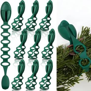 12 Pack Christmas Garland Hanger for Mantle Christmas Garland Hooks Wreath Ties Fireplace Stocking Holder Reusable Silicone Adhesive Straps for Fireplace Staircase Front Door (Dark Green)