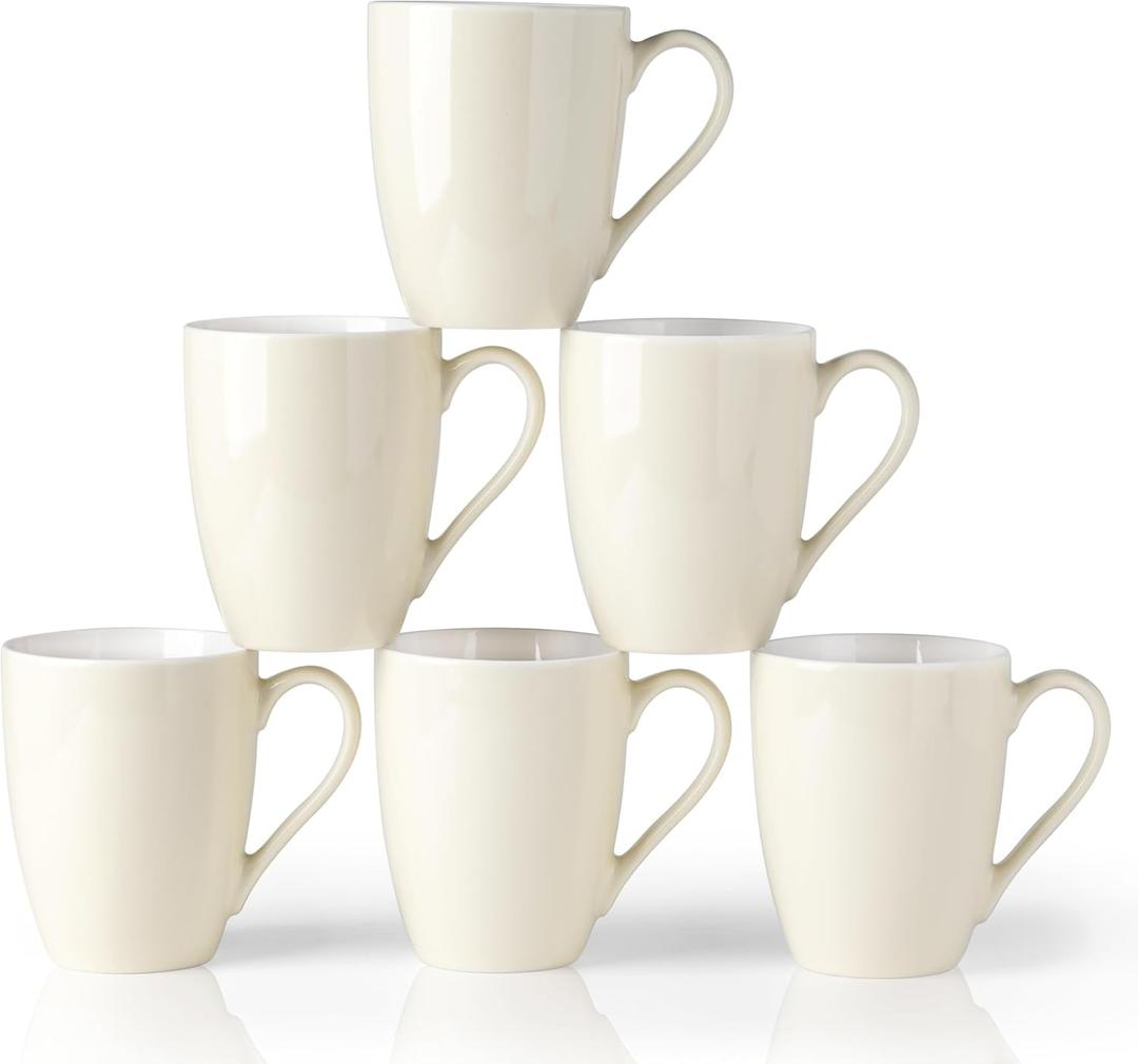 GBHOME 16 OZ Large Porcelain Coffee Mugs Set of 6, Light Weight Ceramic Coffee Cups Set for Cappuccino,Latte,Cocoa, Dishwasher & Microwave Safe, Beige (Vanilla)
