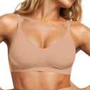Vertvie Womens Seamless Jelly Bras No Underwire Comfort Push Up Bras Buttery Soft Wireless Bralette Full Coverage Sports Bra (Beige, L)