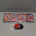 Wireless Keyboard and Mouse Combo, Retro Typewriter Keyboard with Round Keycaps, 2.4GHz USB Cute Wireless Keyboard Mouse for Computer, Desktop, Laptop and Computer (Black-Colorful)