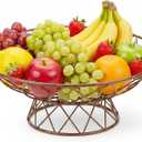 AIYICIII Large Metal Wire Fruit Bowl, 12-inch Round Mesh Fruit Basket for Kitchen Countertop, Modern Decorative Bread Vegetable Storage Holder Organizer, Rustic Brown Iron Art(Brown)