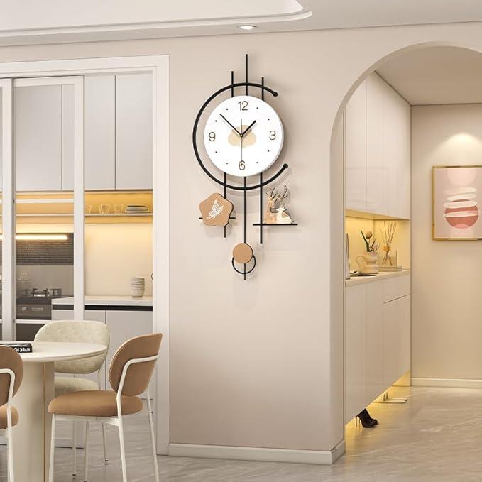 FLEBLE Large Modern Wall Clock Silent Non Ticking Battery Operated Clock for Living Room Bedroom Kitchen Office Deer Elegant Decorative Gift for Home Decor, 12.5x26.7inch