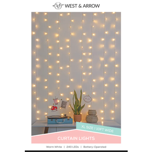West & Arrow Cascading Curtain String Lights, 10ft Width
