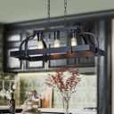 WUZUPS 3-Light Metal Pot Hanging Rack Chandelier Linear Pendant Ceiling Lighting Rustic Farmhouse Fixture Kitchen Island Dining Room, H 9.8" L 24.8" W11.8, E26 Base, Black