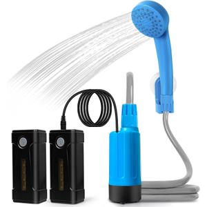Portable Outdoor Shower with LED Lighting, Battery-Driven Pump for Beaches, Camping, Gardens & Hiking