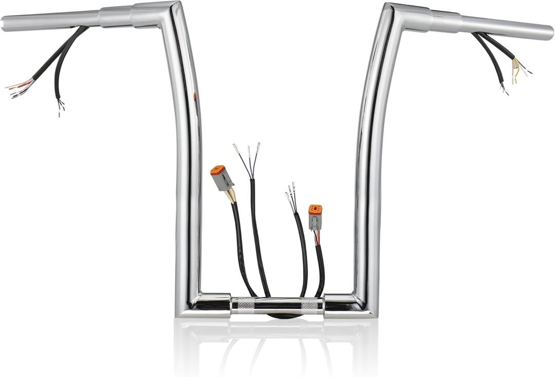 MoKitDora Sportster Dyna Softail Pre-wired Handlebar 16" Rise Bars 1-1/2" Fat 1" Clamp Ape Hanger for 1996-2006 Harley XL 883 1200 Road King FLHR, Chrome