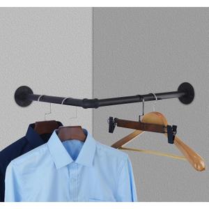 AddGrace Industrial Pipe Garment Rack Iron Wall Mounted Right Angle Corner Clothing Rack with Screws DIY Home Storage Display (Black) 18.1"