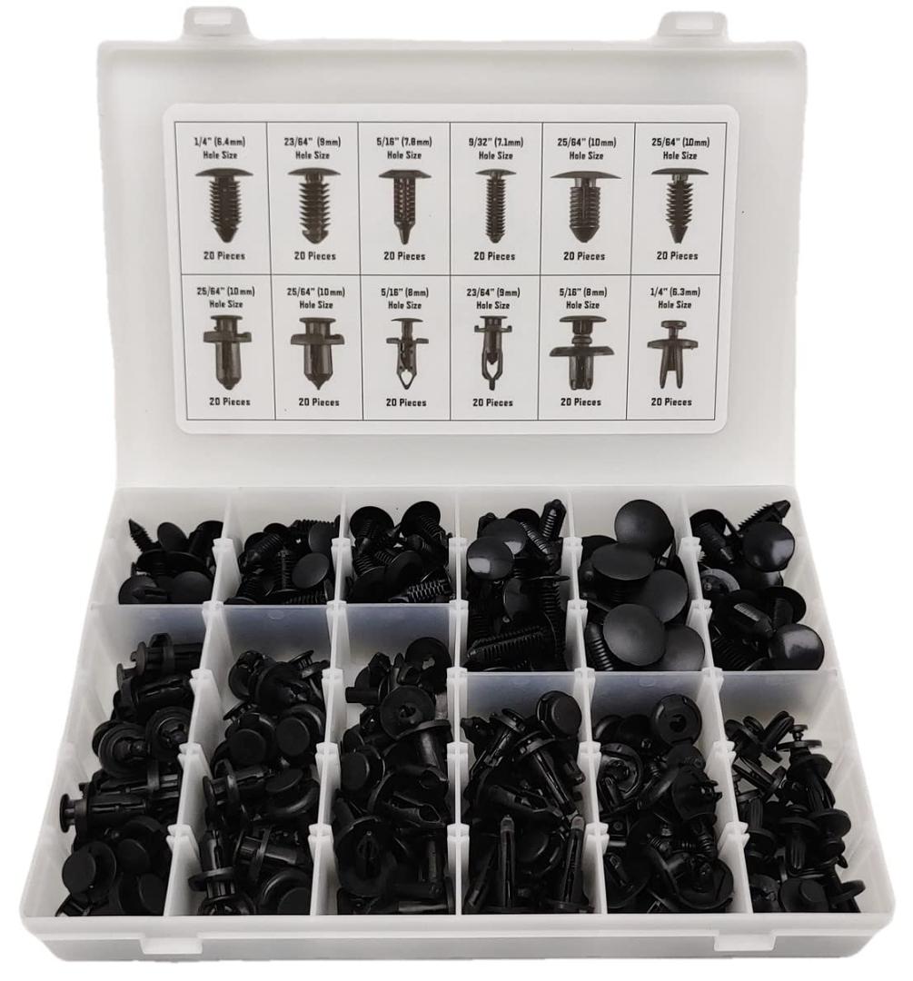 240 Piece Plastic Automotive Fastener Assortment Kit, Body Trim Rivets Push Connectors