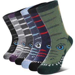Kids Merino Wool Hiking Socks for Boys Girls Toddlers Thermal Winter Warm Thick Crew Boot Snowboarding Gift Socks (8-12 Years, 6 Pairs Dinosaur)