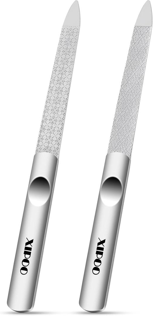 Metal Nail File 2 Pcs, Nail Files for Natural Nails, Fingernail Files with Sharp Pointed Tip Anti-Slip Handle, Nail Filer Made of Stainless Steel, Finger Nail Files for Women and Men